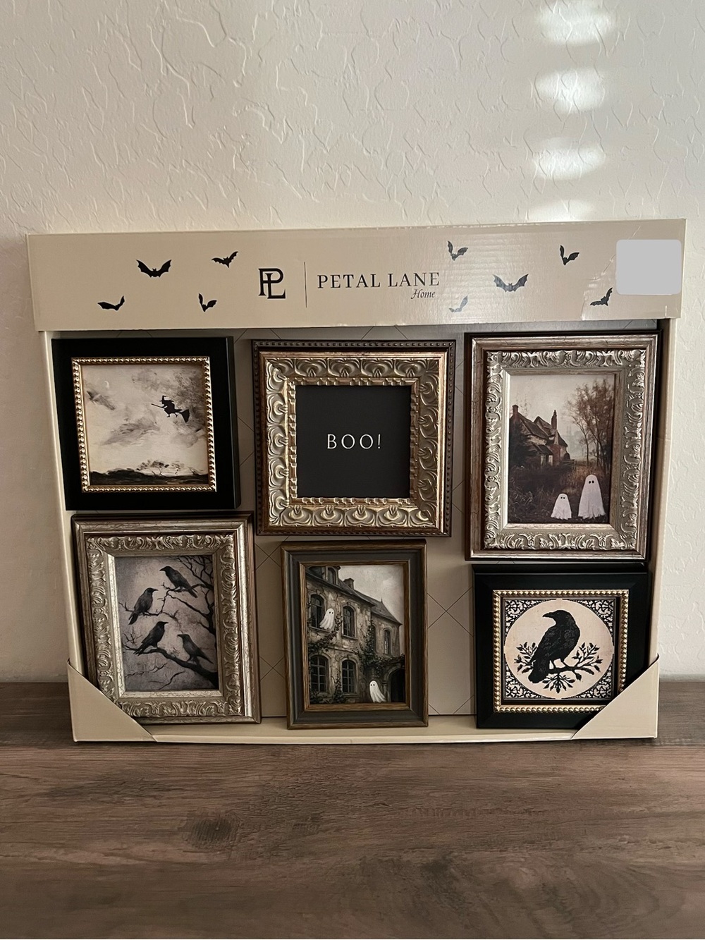 Petal Lane Gothic Halloween Crows Witch Skeleton Wall Art 6pc Set - Black & Gold